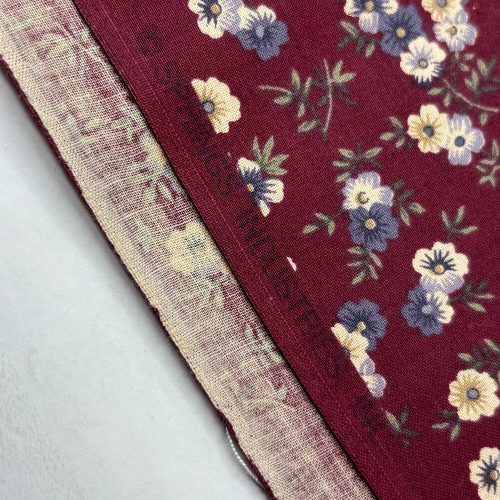 2 3/4 Yards Cut Springs Industries Burgundy Red Maroon Flowers Quilting Fabric - Picture 3 of 4